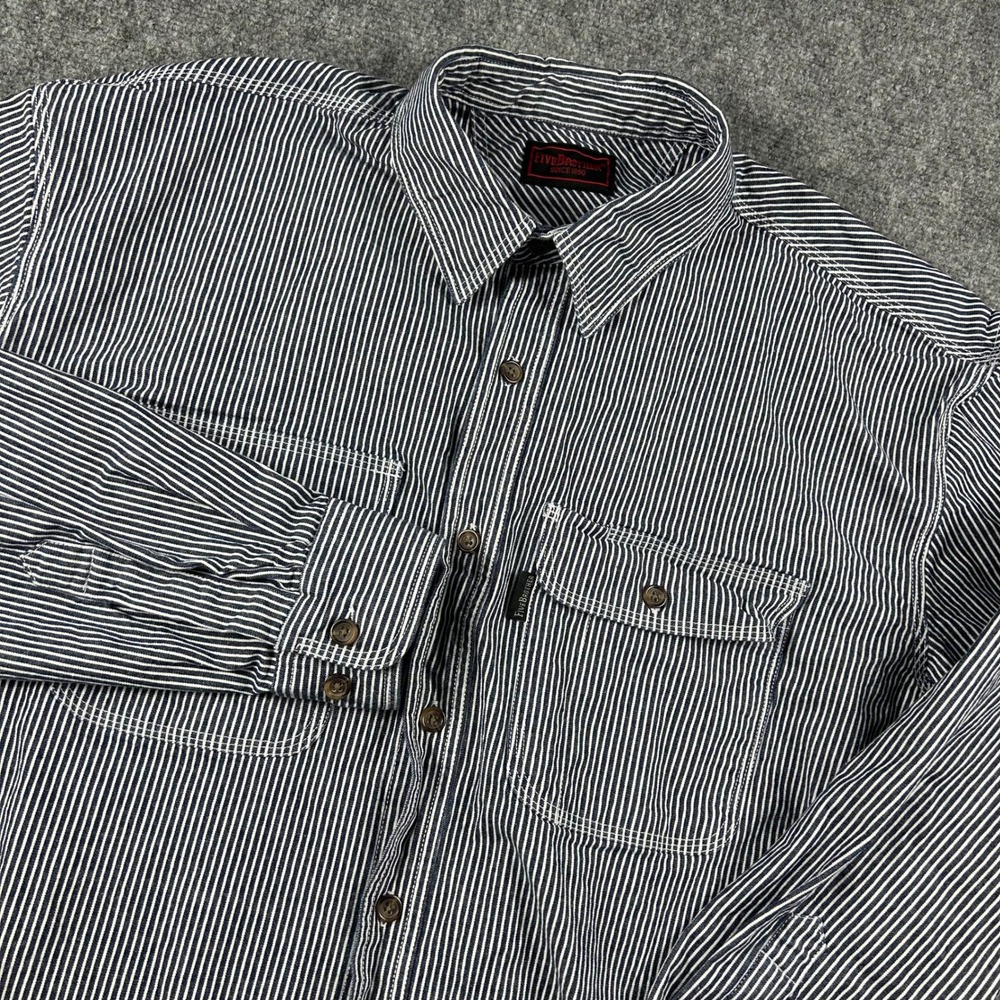 VTG Five Brother Button Up Shirt Mens XL-Tall Blue‎ Hickory Stripe Workwear